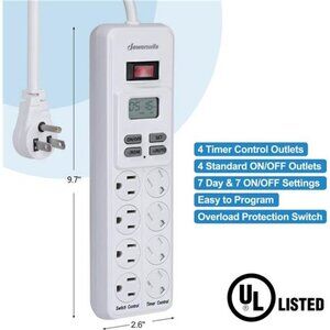 8-Outlet Programmable Power Strip with Timer (4 Timed/ 4 Always On), 6ft